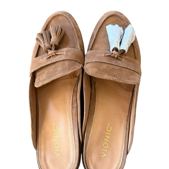 Vionic 'Reagan'  Brown Nubuck Tassled Mules NWOB Sz11 - Picture 6 of 9